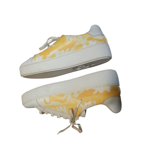 Michael Kors Poppy Logo Stripe Lace Up Sneakers Wave Print Buttercup - Picture 5 of 13